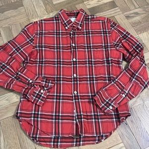 Billy Reid flannel plaid shirt size medium red